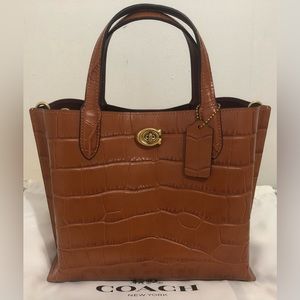 Coach Willow 24 Top Handle - Croc Embossed, Ginger color EUC
